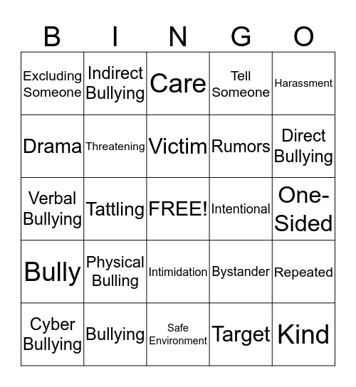 Anti-Bullying Bingo Card