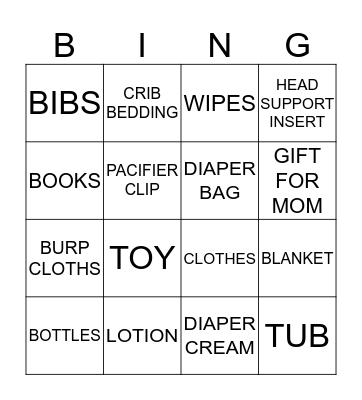 AJ'S BABY SHOWER GIFT BINGO Card