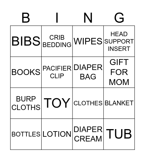 AJ'S BABY SHOWER GIFT BINGO Card