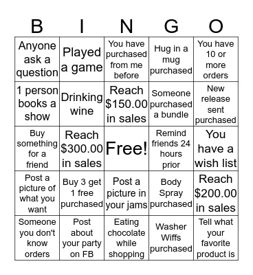 HOSTESS CHALLENGE  Bingo Card