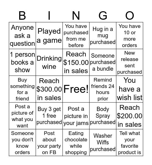 HOSTESS CHALLENGE  Bingo Card