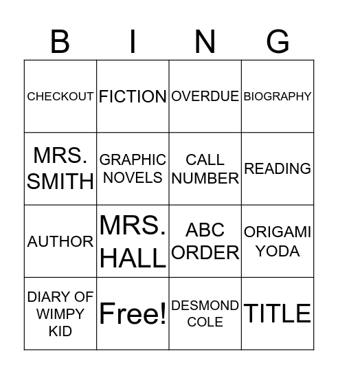 Library Bingo Card