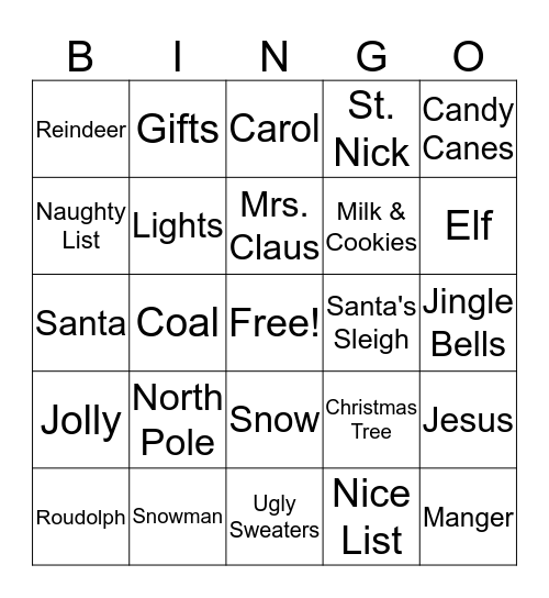 Cassell Family Christmas Bingo Card