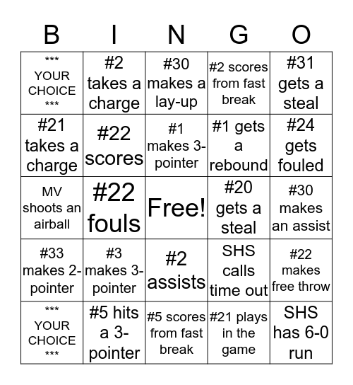 Basketball Bingo Card