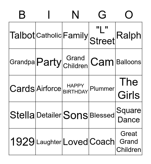 Happy 90th Birthday Bingo Card