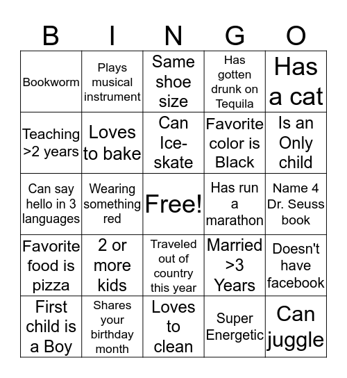 Get to Know your Staff & Family!!! Bingo Card