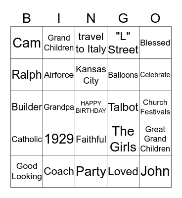 Happy 90th Birthday Bingo Card