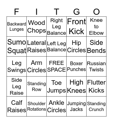 Bingo with a Fitness Twist! Bingo Card