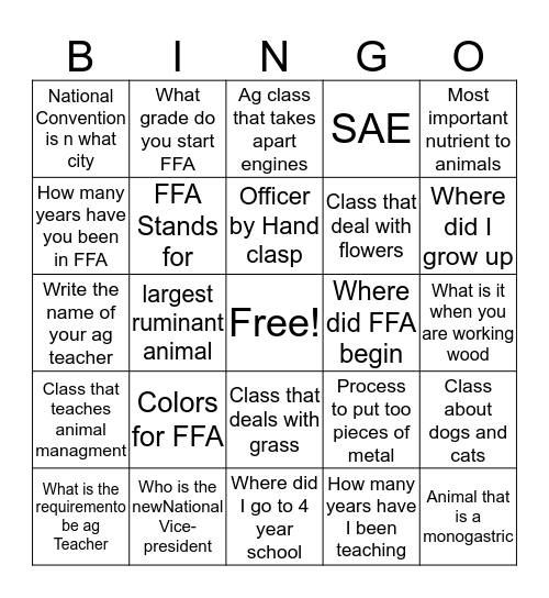 Life of a FFA Teacher Bingo Card