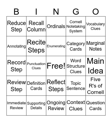 Chapter 9 Bingo Card