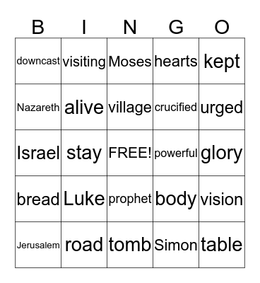 Luke 24:13-35 Bingo Card