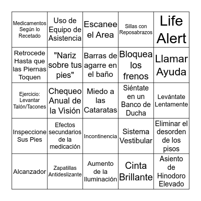 Prevención de Caídas Bingo Card