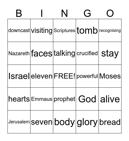 Luke 24:13-35 Bingo Card