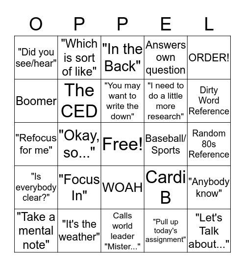 GOPPEL Bingo Card