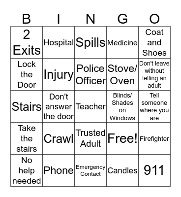 Home Safety Bingo Card