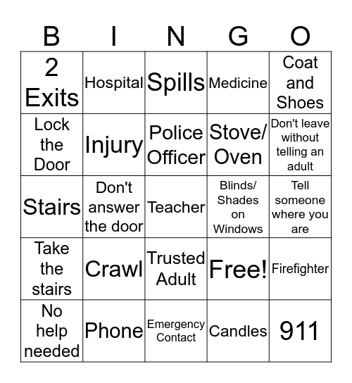 Home Safety Bingo Card