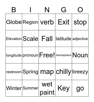 Vocabulary Bingo Card