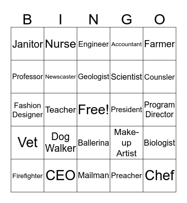Career Bingo Card