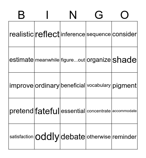 Mixed Bag Vocabulary Bingo Card