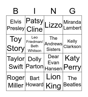 Musical Bingo Card