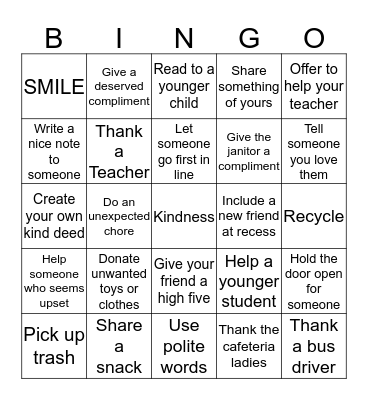 Kindness Matters Bingo Card