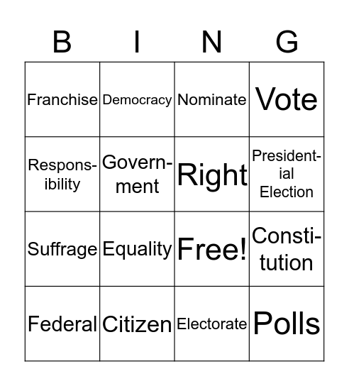 Third Grade Election Bingo Card