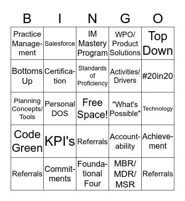 2020 Operating Plan Bingo Card