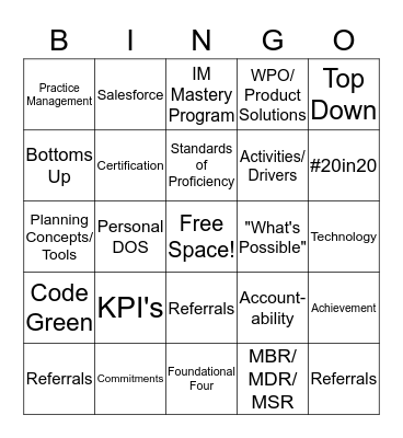 2020 Operating Plan Bingo Card