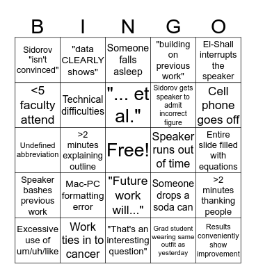 Seminar Bingo Card