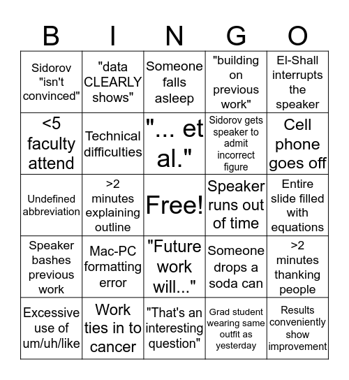 Seminar Bingo Card