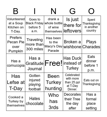 Thanksgiving Bingo Card