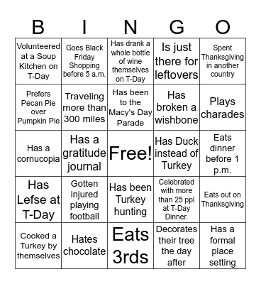 Thanksgiving Bingo Card