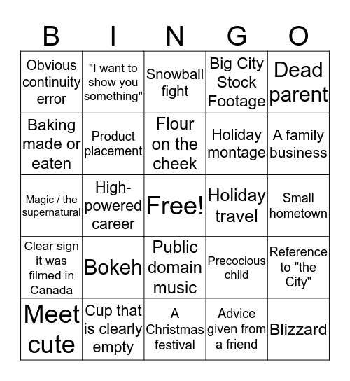 DeWitts' Hallmark Movie Bingo 2019 Bingo Card