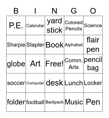 School Bingo! Bingo Card