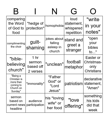 Baptist Sermons  Bingo Card