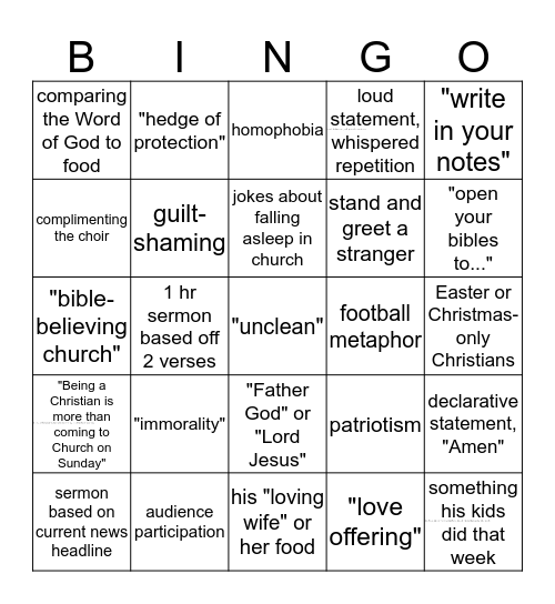 Baptist Sermons  Bingo Card