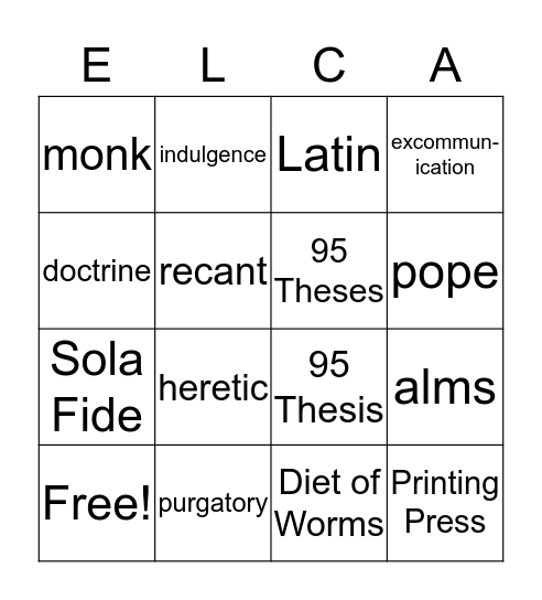 Reformation Bingo Card