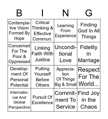 Jesuit Bingo Card