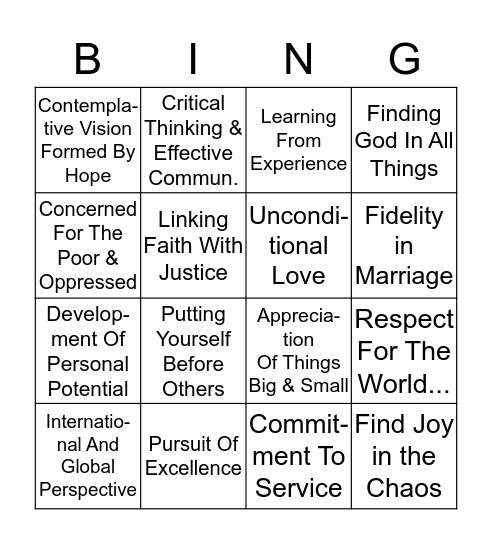 Jesuit Bingo Card