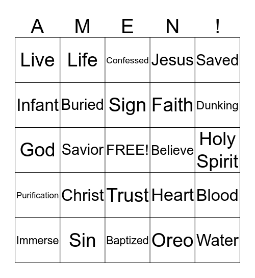 Baptism Bingo Card