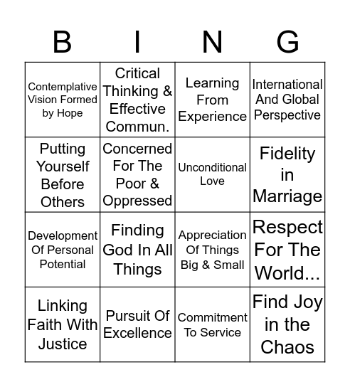 Jesuit Bingo Card