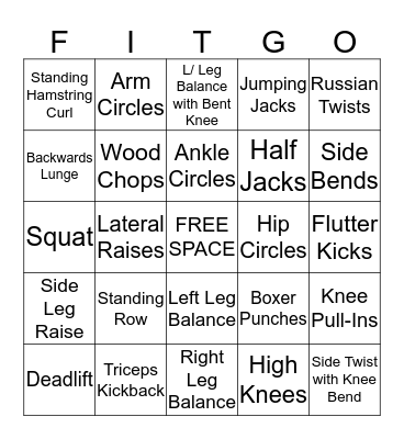 Bingo with a Fitness Twist! Bingo Card