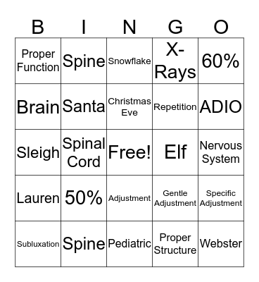 Chiropractic Bingo Card