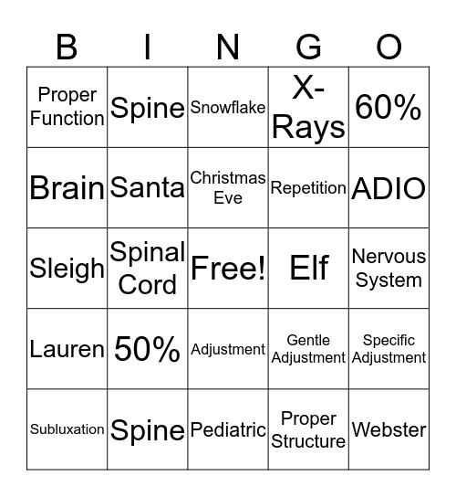 Chiropractic Bingo Card