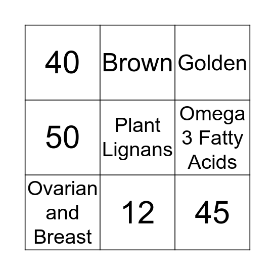 Flaxseed Bingo Card