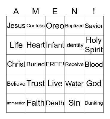 Bapistism Bingo Card