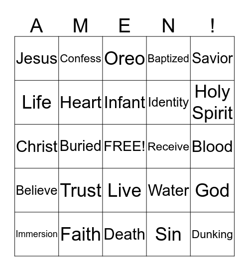 Bapistism Bingo Card