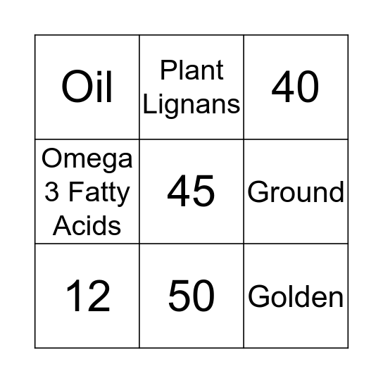 Flaxseed Bingo Card