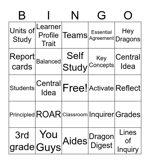 PYP Staff Meetings Bingo Card