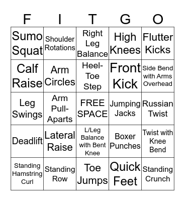 Bingo with a Fitness Twist! Bingo Card